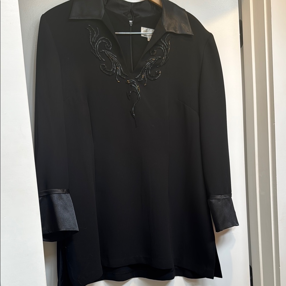 Vintage Studio Black Embellished Notched Collar Blouse